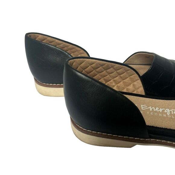 DR SCHOLLS Black Faux Croc Cut Out D'Orsay Flats Shoes 7 Slip On Comfort - Picture 9 of 12